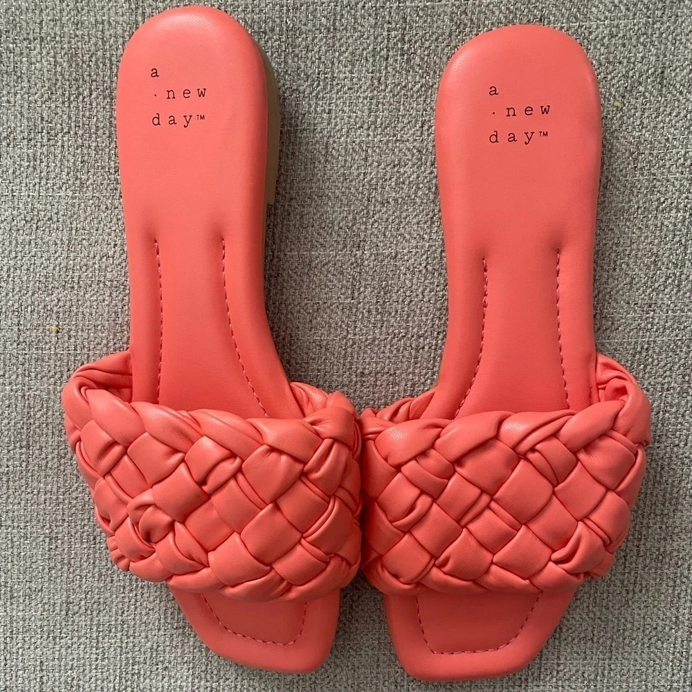 A NEW DAY Braided‎ Coral Slide On Sandals Size 6